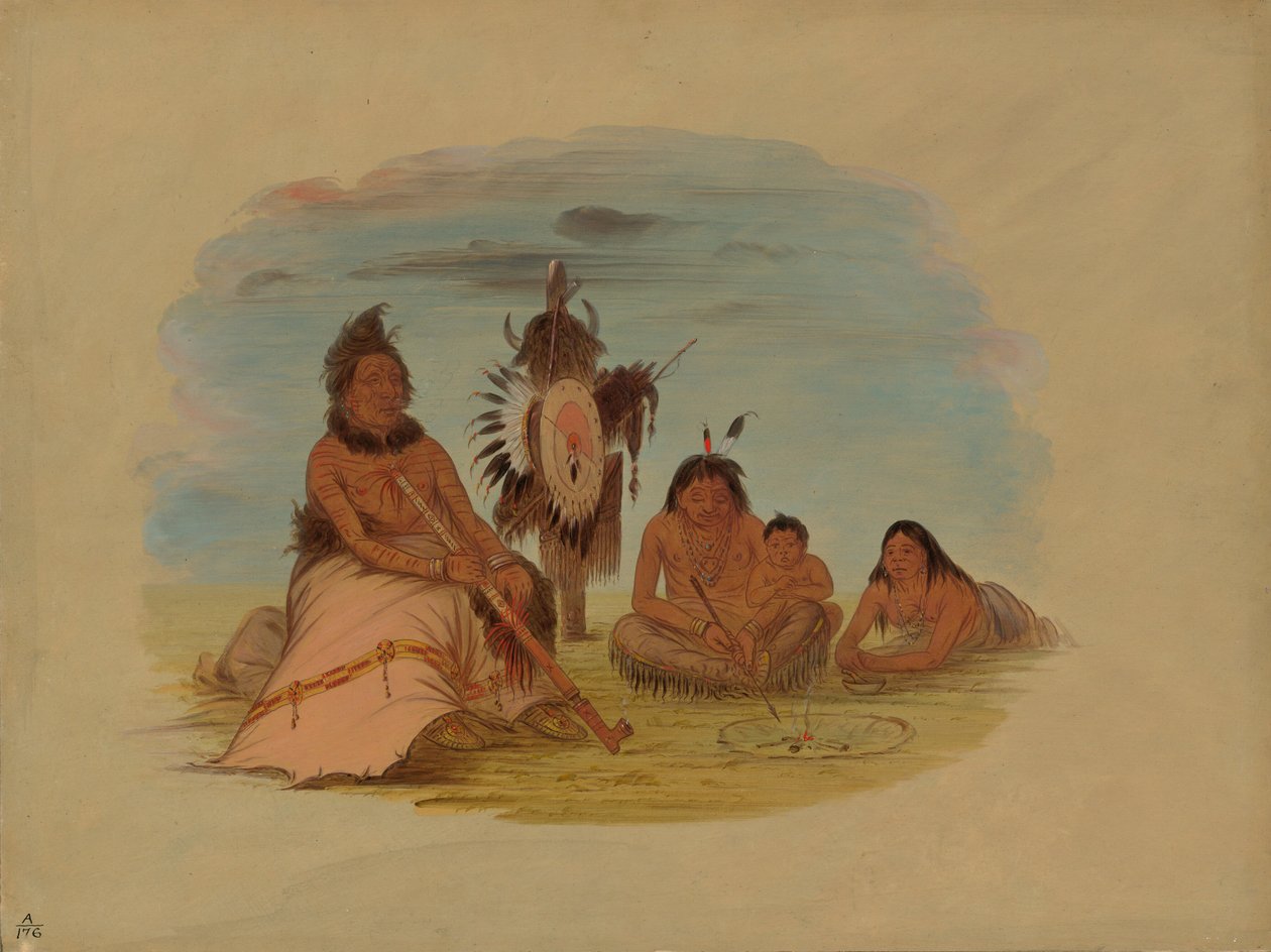 Egy idős minatári főnök és családja, 18611869. alkotó: George Catlin
