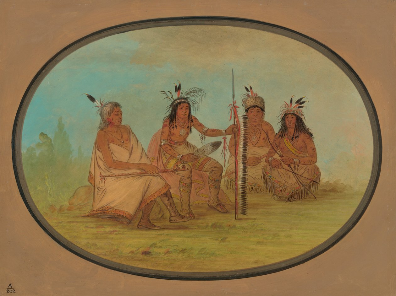 Egy idős Ojibbeway-főnök és három harcos, 18611869. alkotó: George Catlin