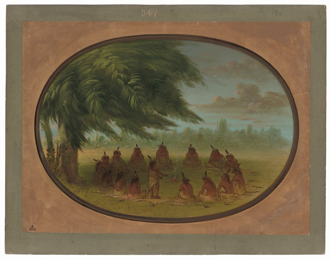 Egy indiai tanács – sziúk alkotó: George Catlin
