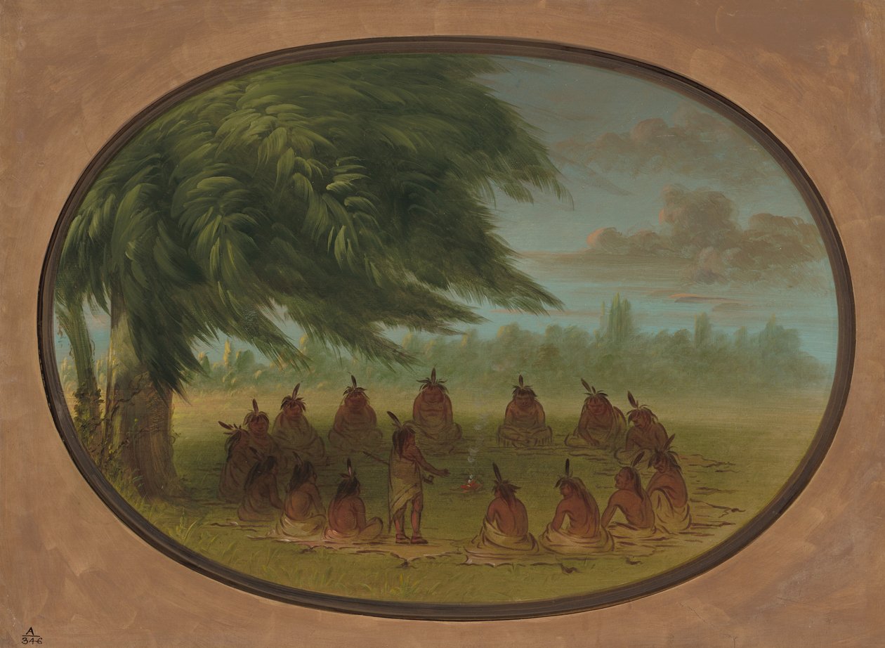 Egy indiai tanács – sziúk, 18611869. alkotó: George Catlin