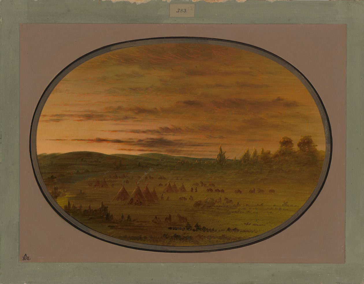 Egy indián tábor a naplementében, 1861-69 alkotó: George Catlin