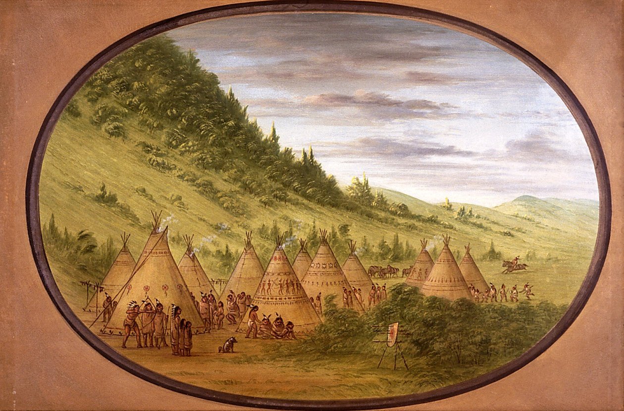 Bőrsátrakból álló ojibwe falu alkotó: George Catlin