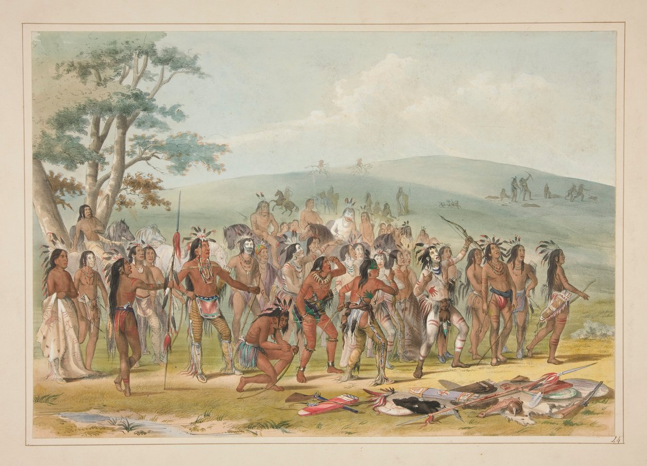 Mandánok íjászata, pl. 24. az észak-amerikai indiánok portfóliójából alkotó: George Catlin