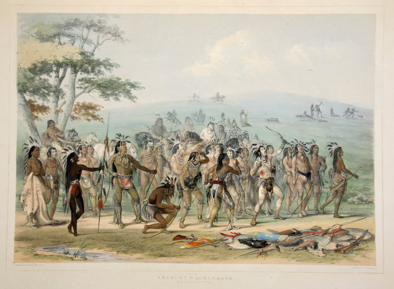 Mandanok íjászata, pub. 1845-ös színes litográfia. alkotó: George Catlin