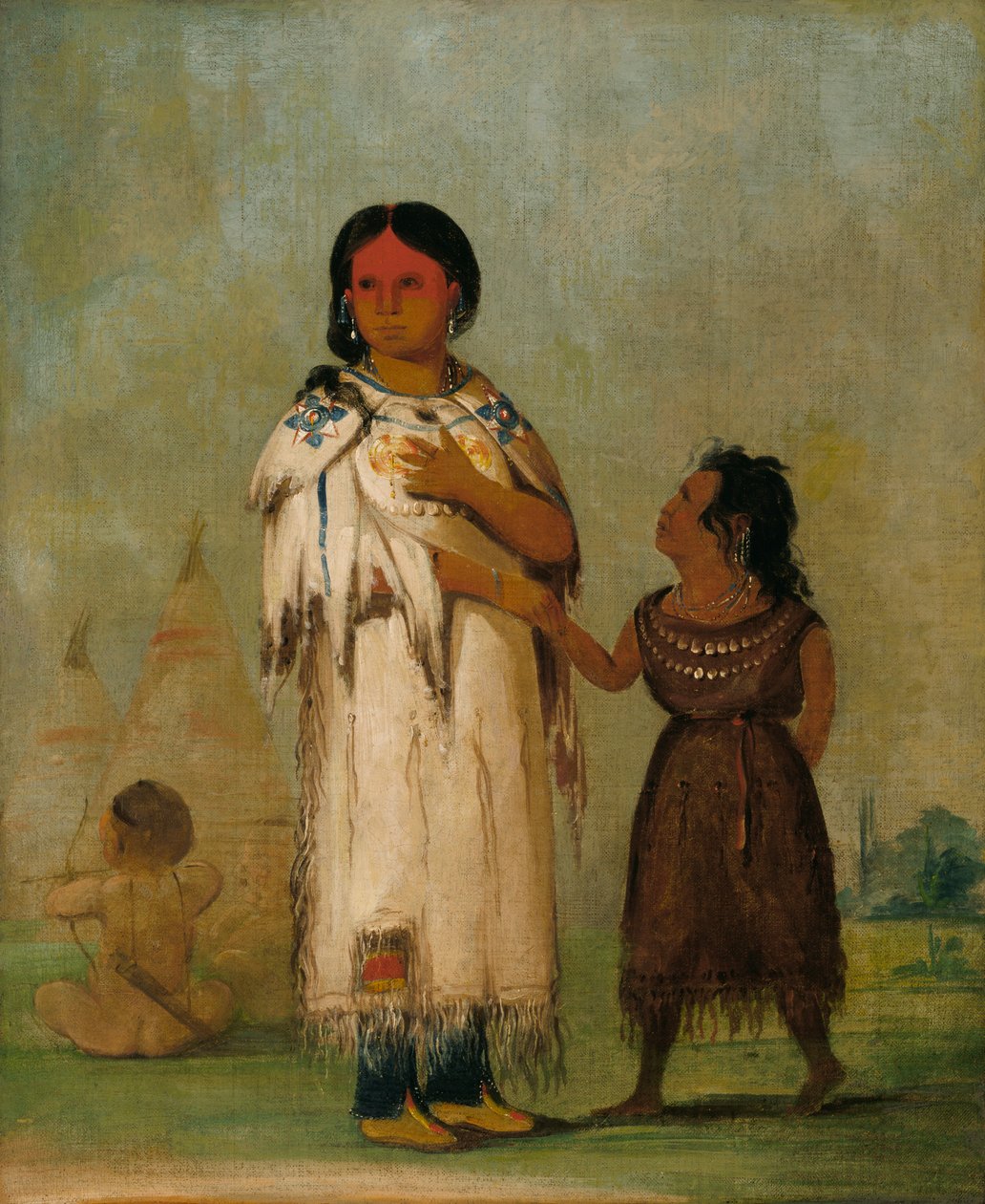 Assiniboin nő és gyermek, 1832. alkotó: George Catlin