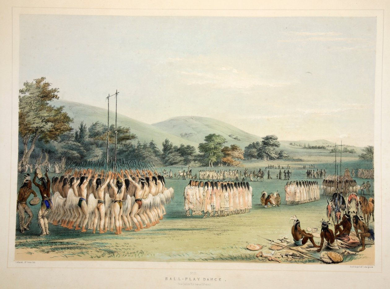 Ball-Player Tánc, kocsma. 1845-ös színes litográfia. alkotó: George Catlin