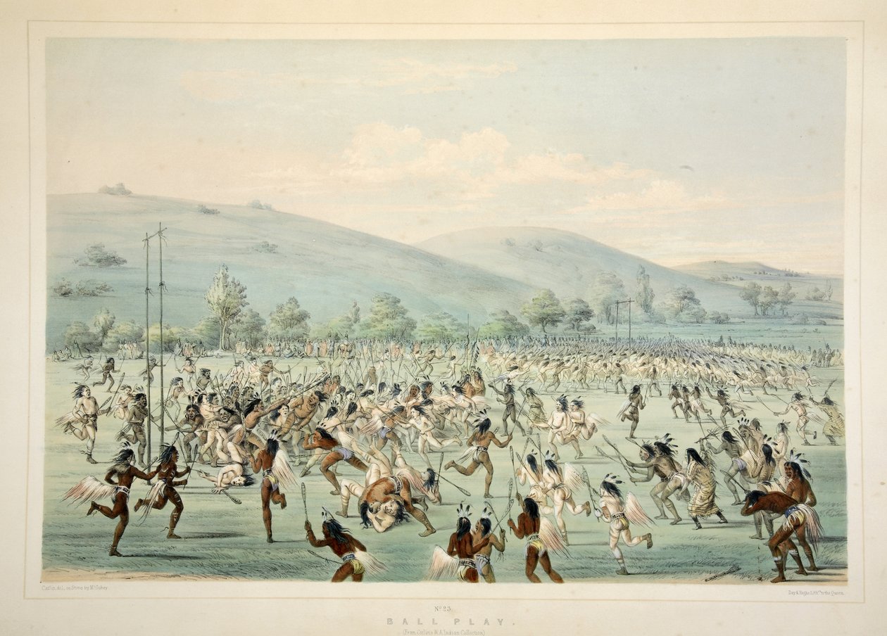 Ball Play, a Catlins észak-amerikai indián portfóliójából. Vadászjelenetek és mulatságok a Sziklás-hegységről és Amerika prérieiről, pub. 1845 alkotó: George Catlin