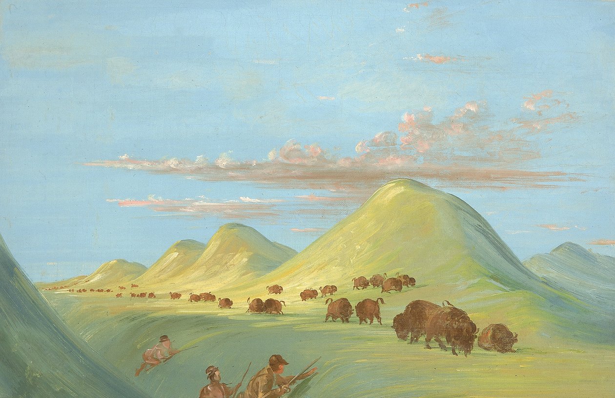 Batiste, Bogard és én közeledünk Buffalo felé a Missourin. alkotó: George Catlin