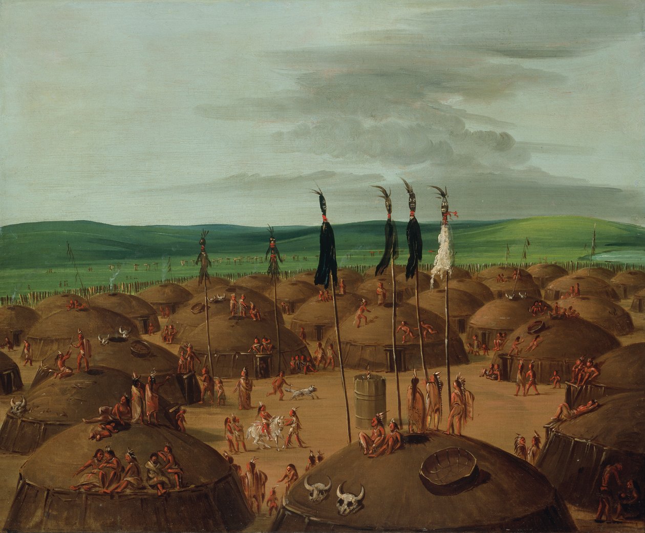 Madártávlati kilátás a Mandan falura, 1800 mérfölddel St. Louis felett, 1837-1839. alkotó: George Catlin