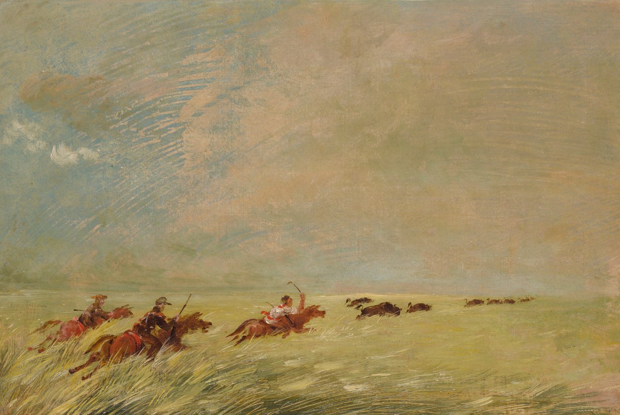 Bogard, Batiste és én bölényt kergetünk a Missouri fenekén a magas fűben alkotó: George Catlin