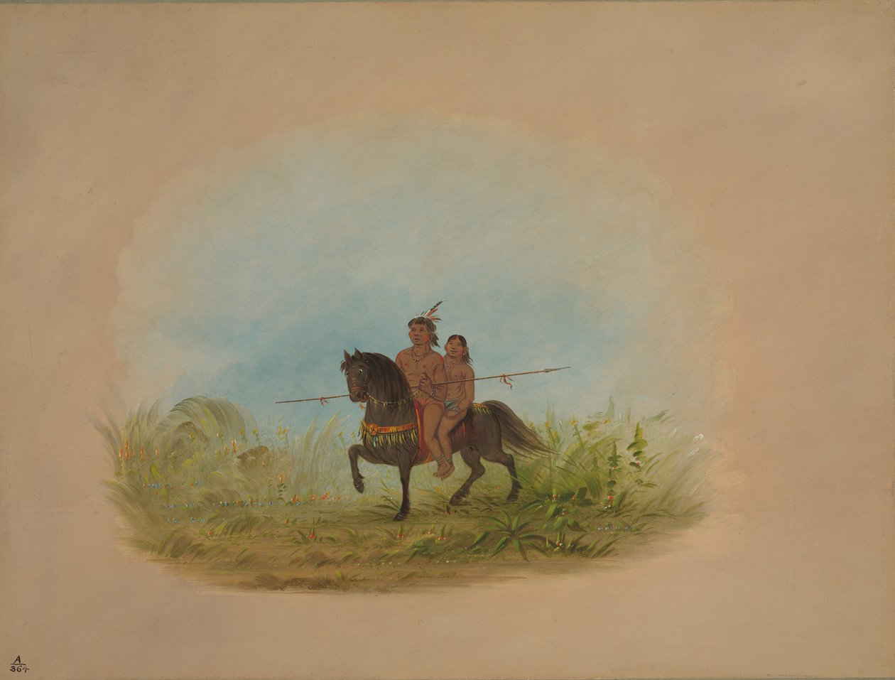 Menyasszony és vőlegény lóháton – Connibo, 18541869. alkotó: George Catlin