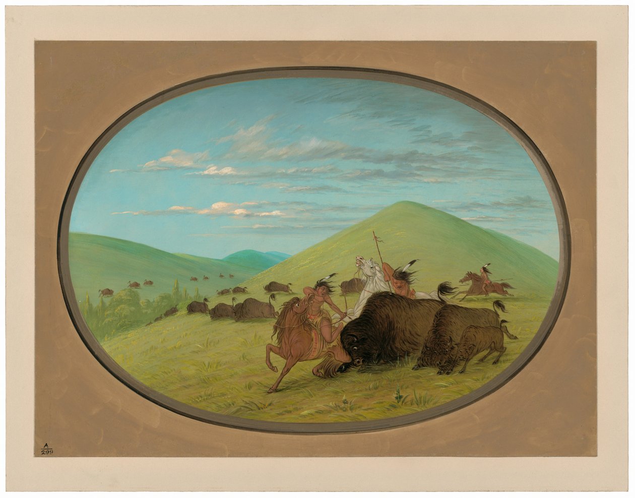 Buffalo Chase – A borjakat védő bikák alkotó: George Catlin
