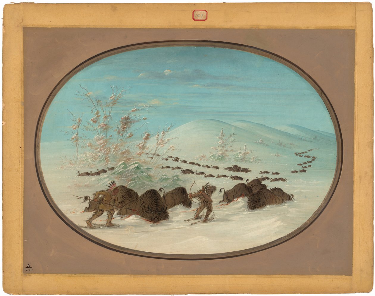Buffalo Chase a hószállingózásban – Ojibbeway alkotó: George Catlin