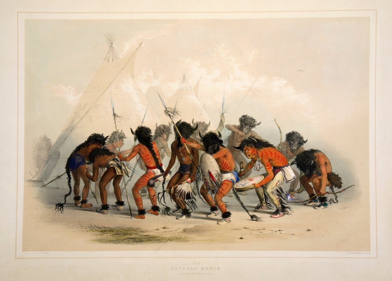 Bivalytánc, kocsma. 1845-ös színes litográfia. alkotó: George Catlin