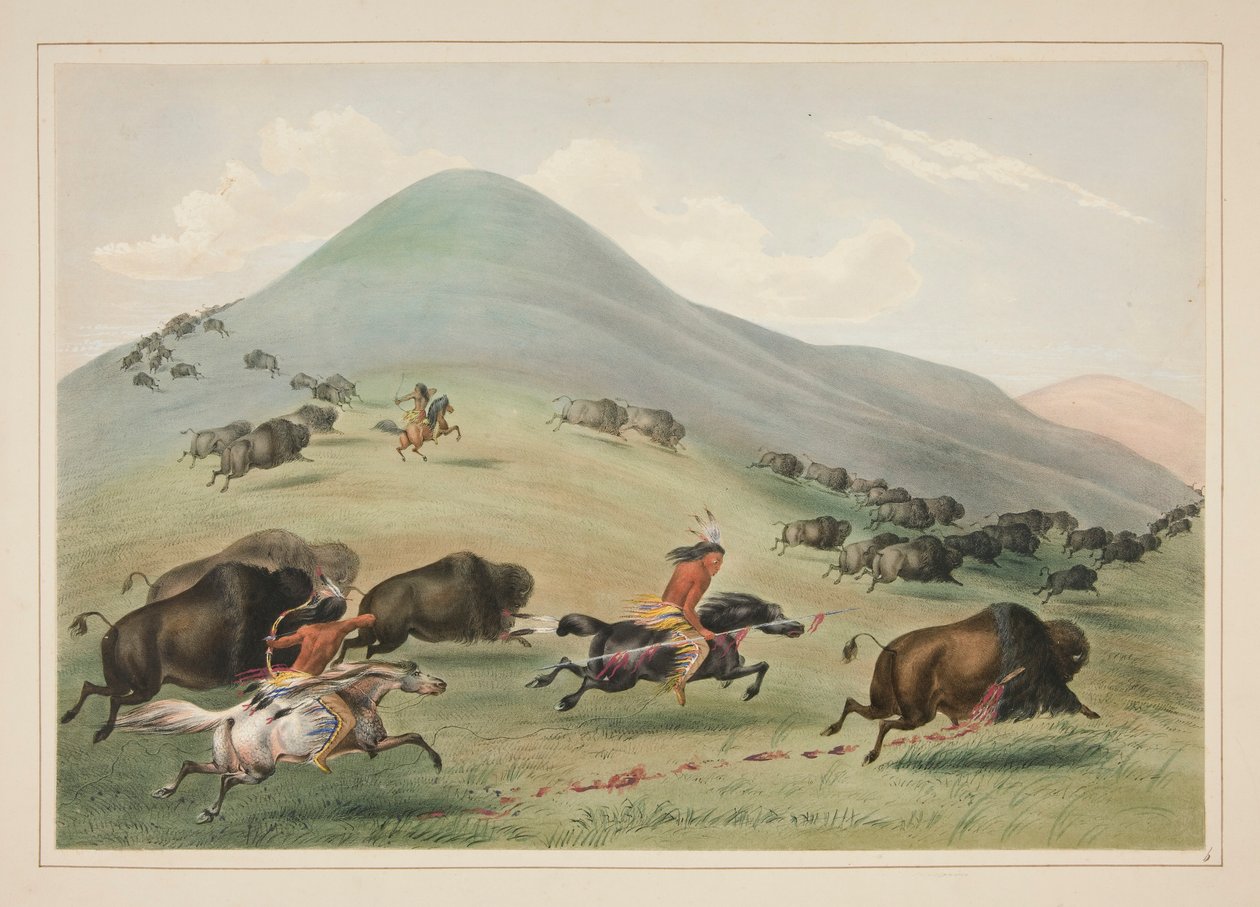 Buffalo Hunt, Chase, pl. 6 az észak-amerikai indián portfólióból alkotó: George Catlin