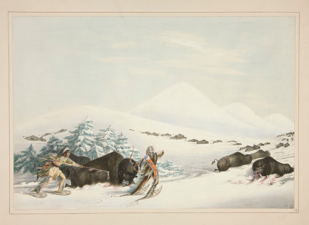 Bivalyvadászat, Hócipőn, pl. 15 az észak-amerikai indiánok portfóliójából alkotó: George Catlin