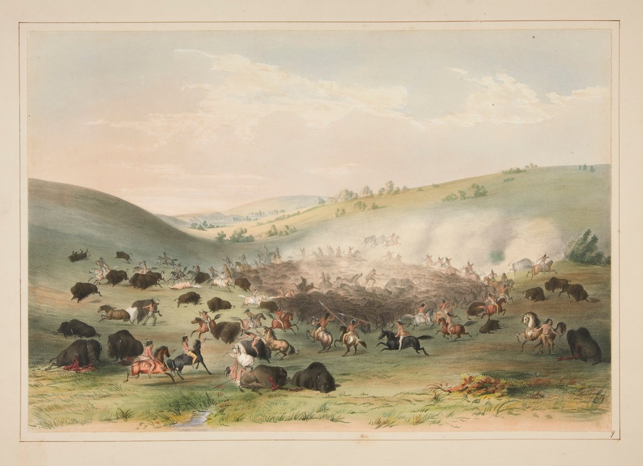 Buffalo Hunt, Surround, pl. 9 az észak-amerikai indiánok portfóliójából alkotó: George Catlin
