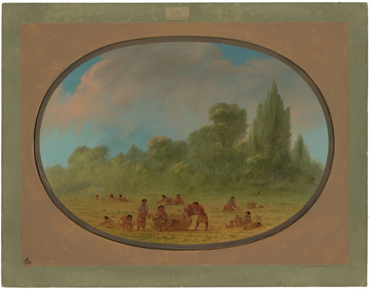 Caddo indiánok erdei szamócát gyűjtenek alkotó: George Catlin