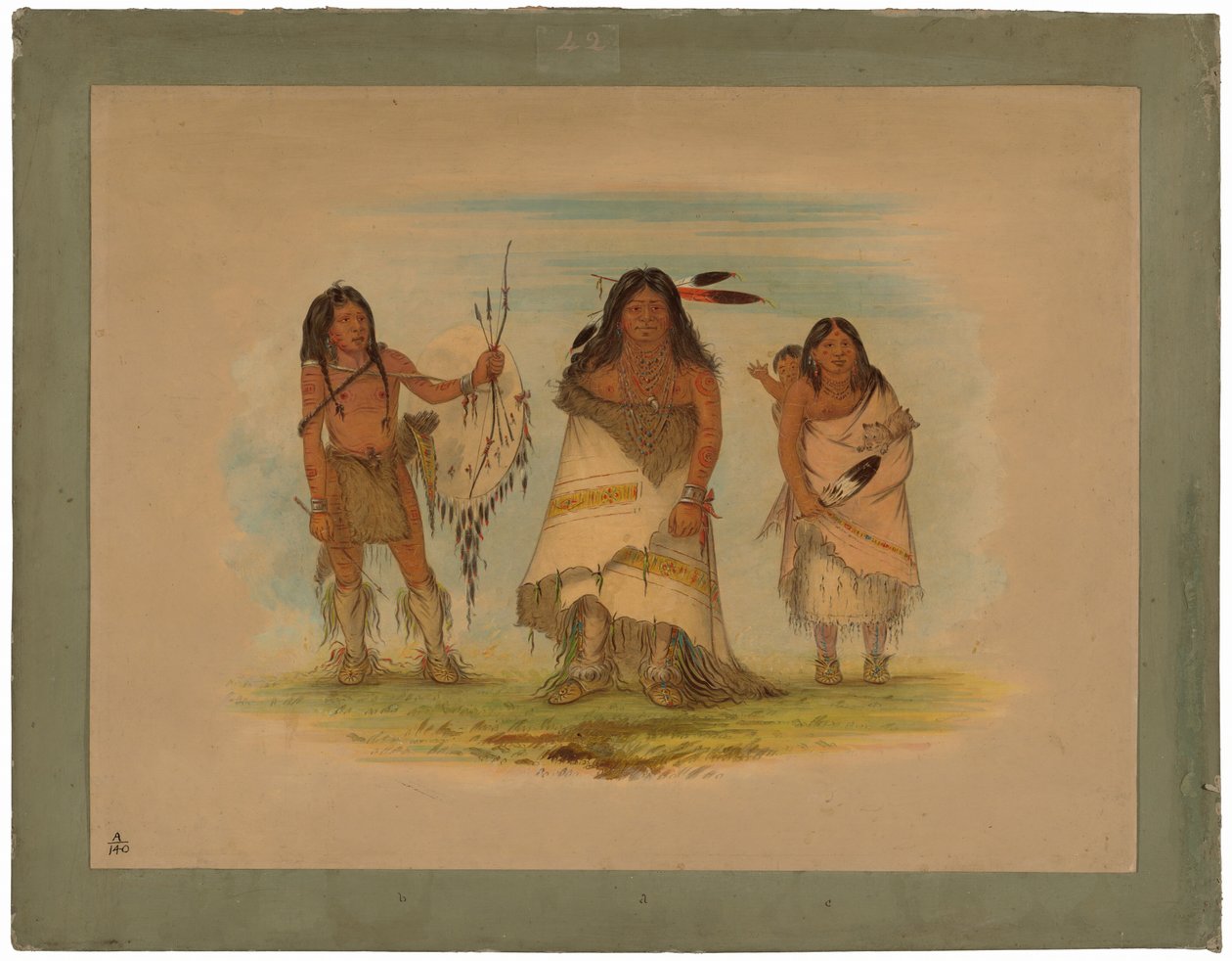 Comanche főnök, felesége és egy harcos alkotó: George Catlin