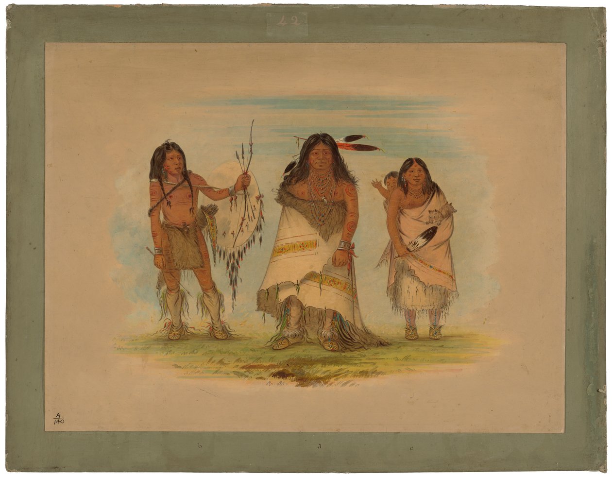 Comanche főnök, felesége és egy harcos, 1861 (olaj, kartonra szerelt kártya) alkotó: George Catlin