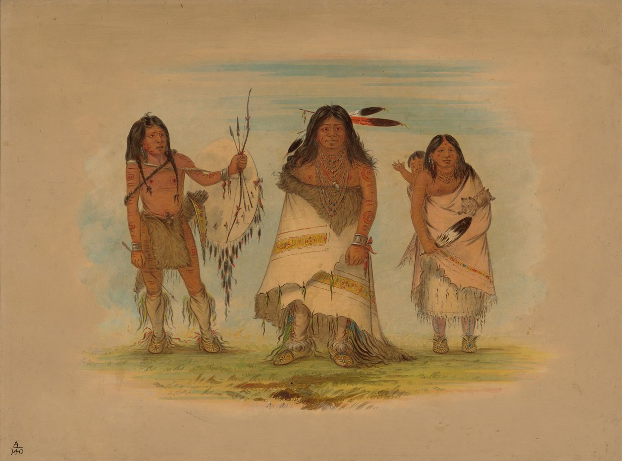 Comanche főnök, felesége és egy harcos, 1861. alkotó: George Catlin
