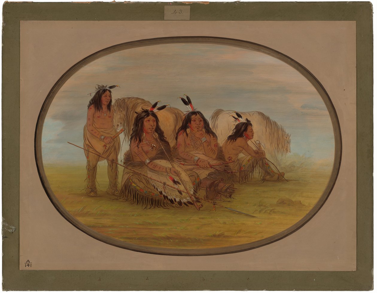 Comanche főnök három harcossal alkotó: George Catlin