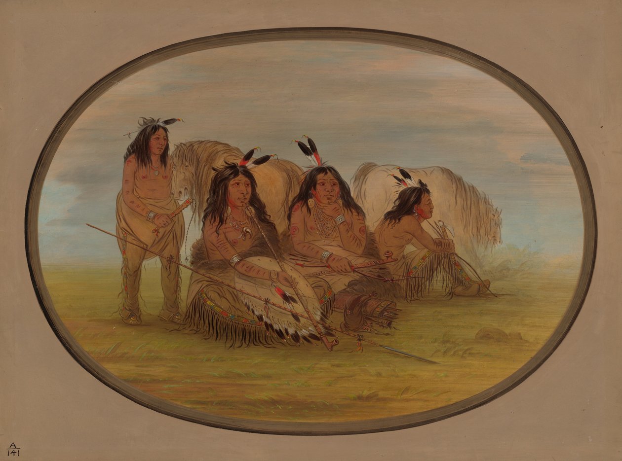 Comanche főnök három harcossal, 18611869. alkotó: George Catlin