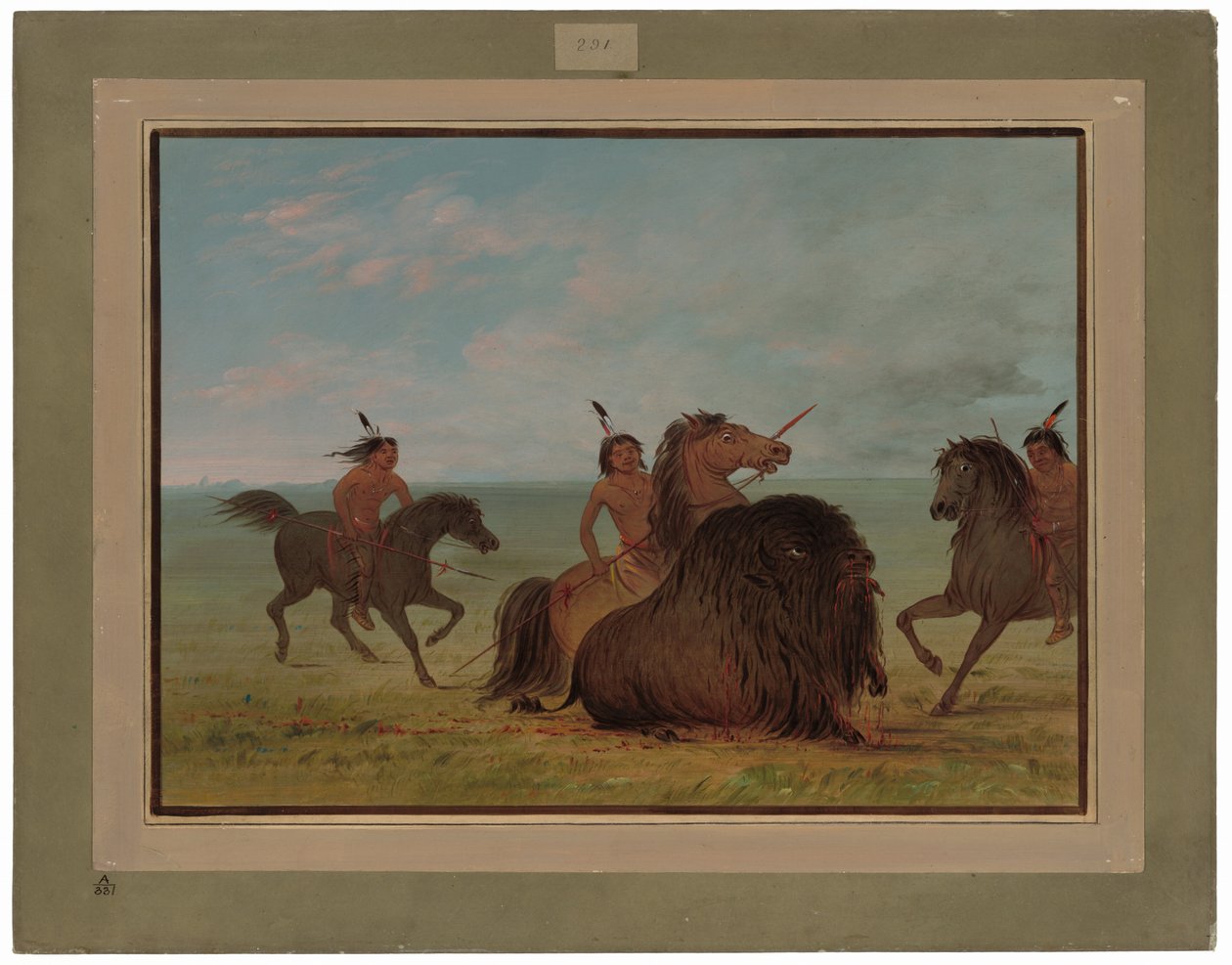 Camanchees egy bivalybikát szúr alkotó: George Catlin