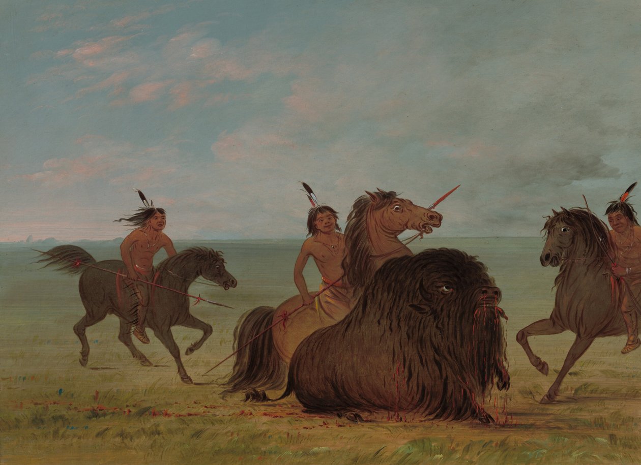 Camanchees egy bivalybikát szúr, 18611869. alkotó: George Catlin