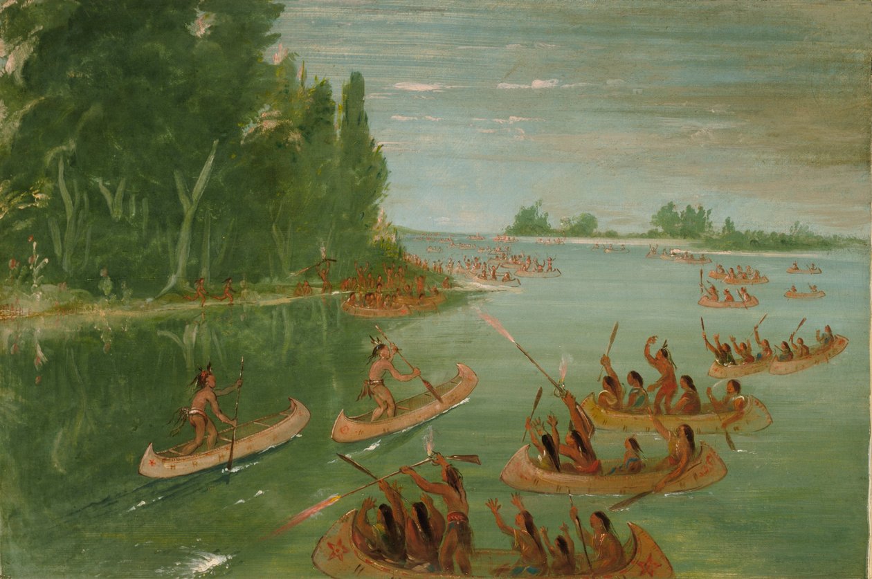 Kenu verseny Sault Ste. Marie közelében alkotó: George Catlin