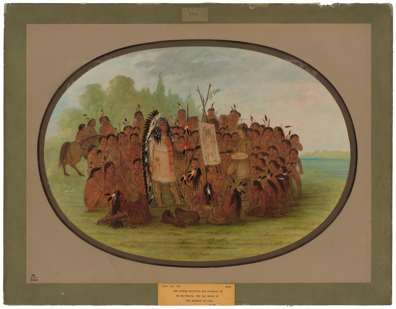 Catlin Mah-to-toh-pa portréját festi – Mandan alkotó: George Catlin