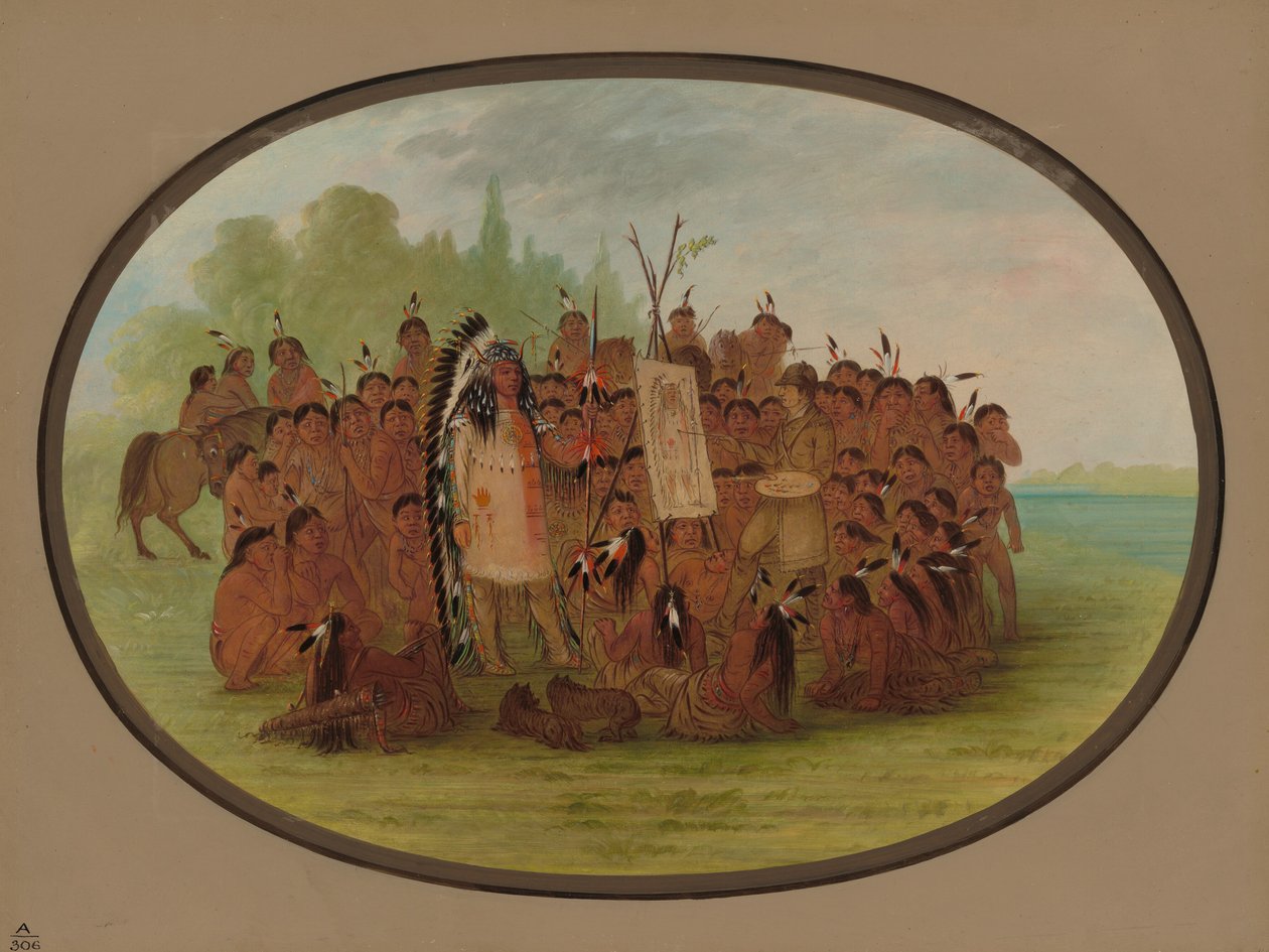 Catlin Mah-to-toh-pa portréját festi – Mandan, 18611869. alkotó: George Catlin