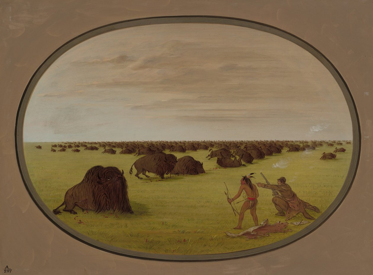 Catlin és az indián támadó bivaly, 18611869. alkotó: George Catlin