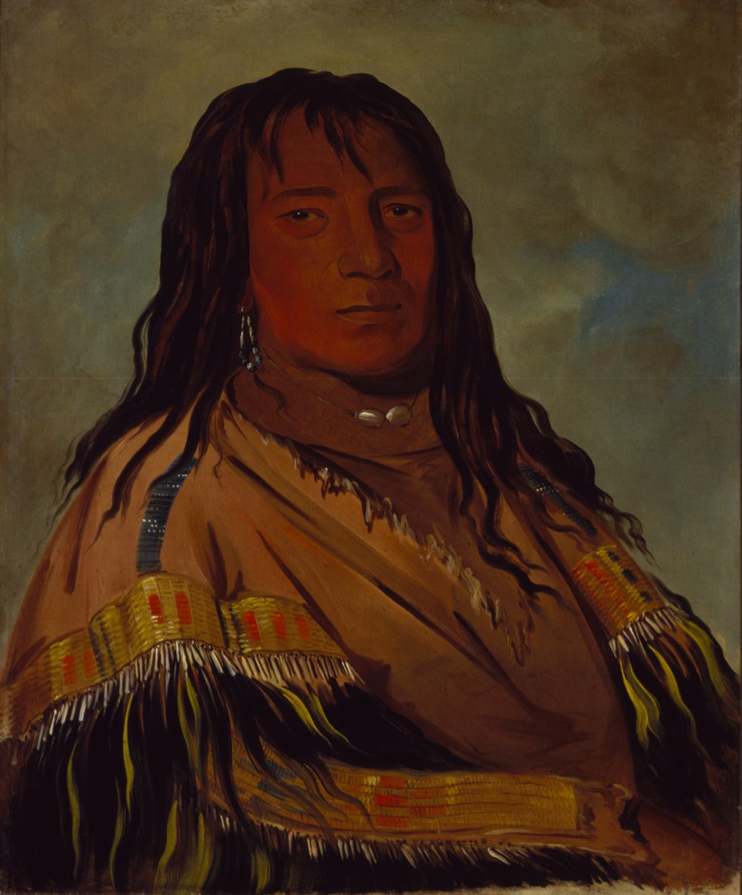 Chá-tee-wah-née-che, No Heart, a Wah-ne-watch-to-nee-nah banda törzsfőnöke. alkotó: George Catlin