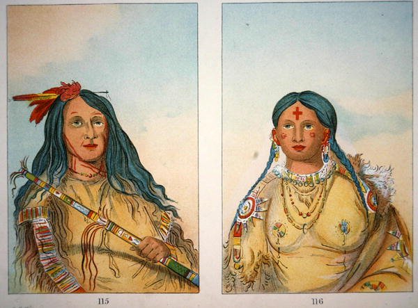 "Főfarkas a hegyen" és felesége "Ő, aki megfürdette a térdét" alkotó: George Catlin