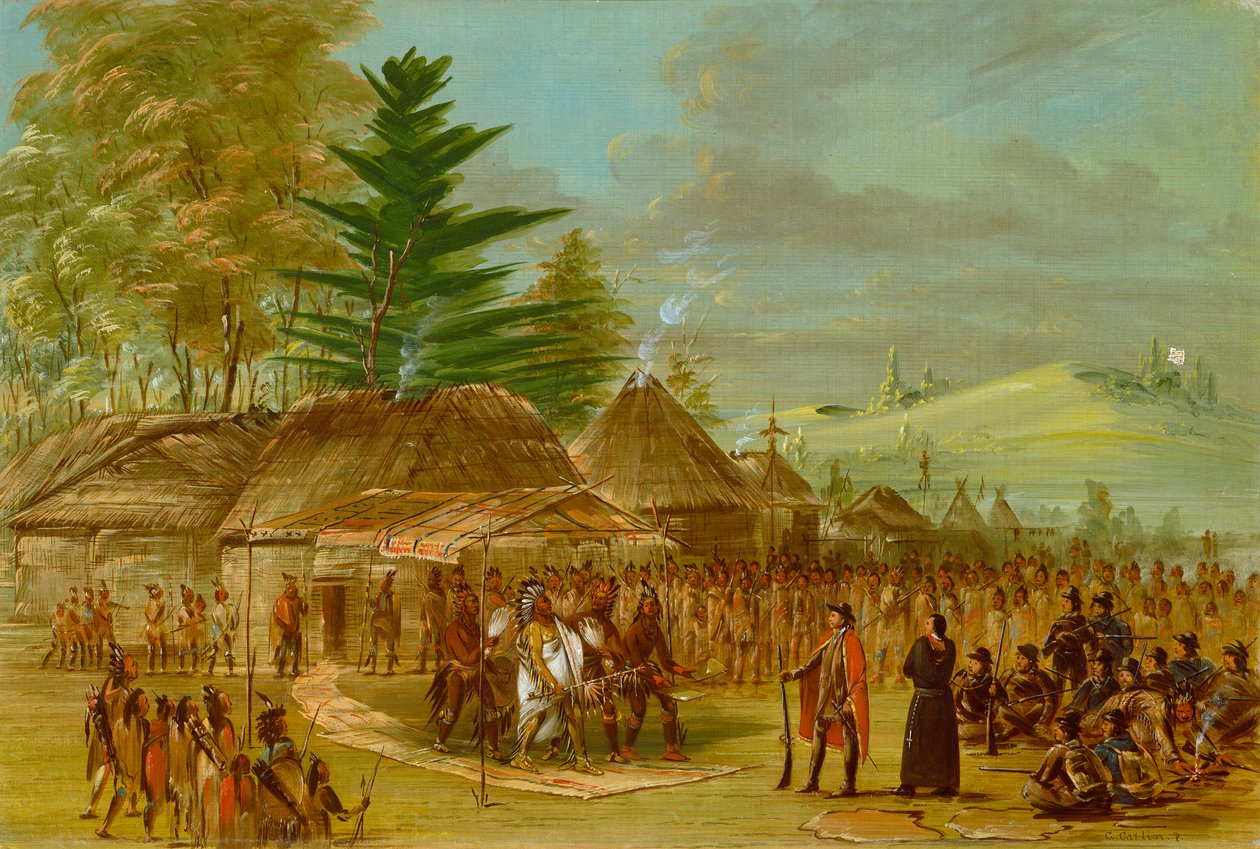 A La Salle-t fogadó taensa indiánok főnöke, 18478 alkotó: George Catlin