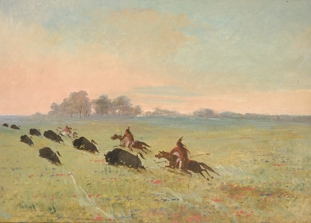 Bölényt üldöző komancs indiánok alkotó: George Catlin