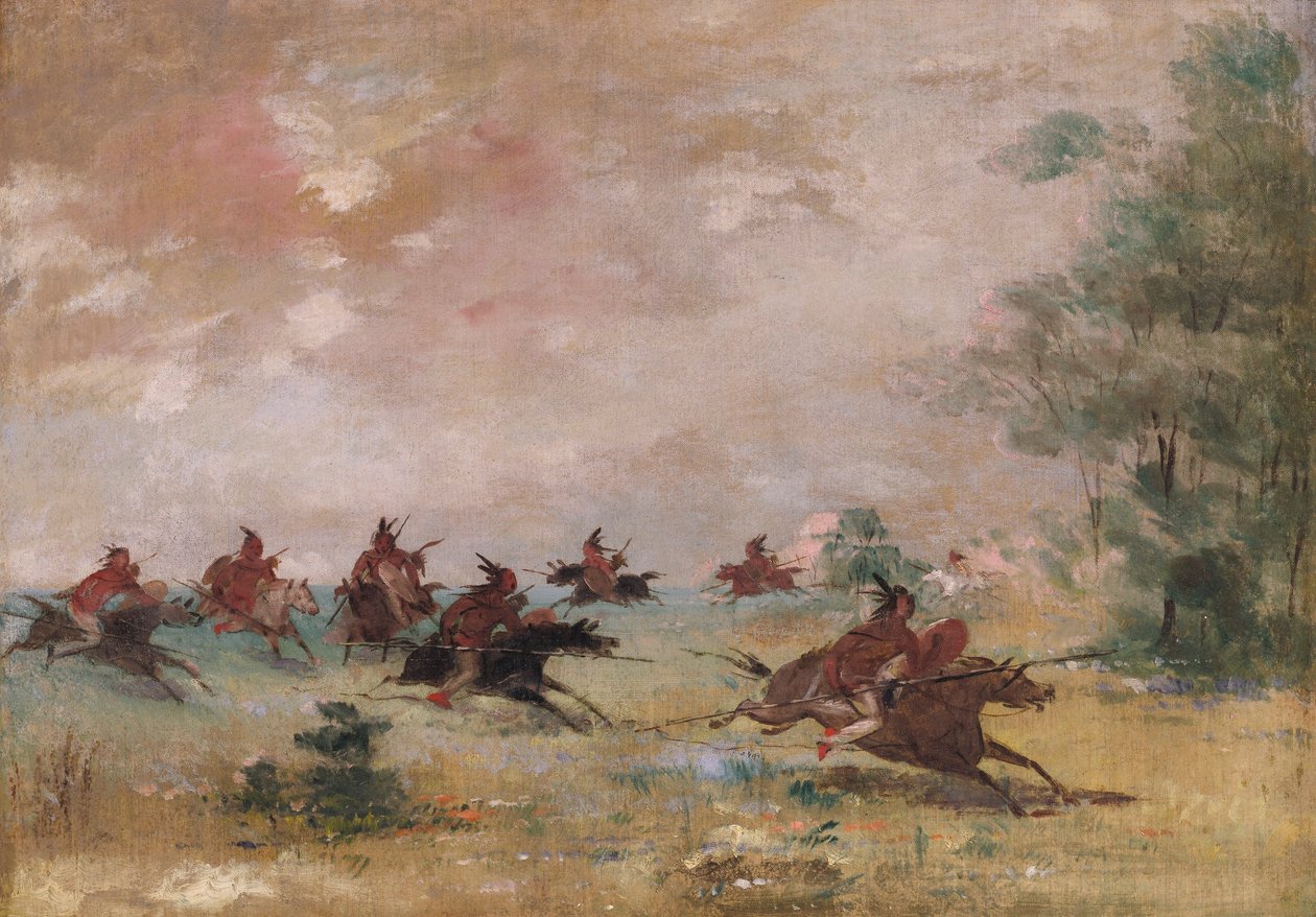 Komancsok háborús csapata, vadlovakon lovagolva alkotó: George Catlin