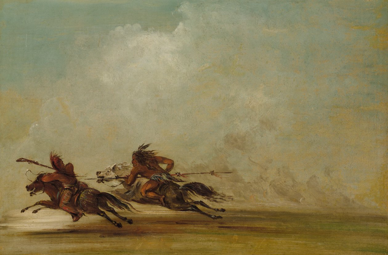 Comanche Warrior Lancing an Osage, teljes sebességgel, 1837-1839. alkotó: George Catlin