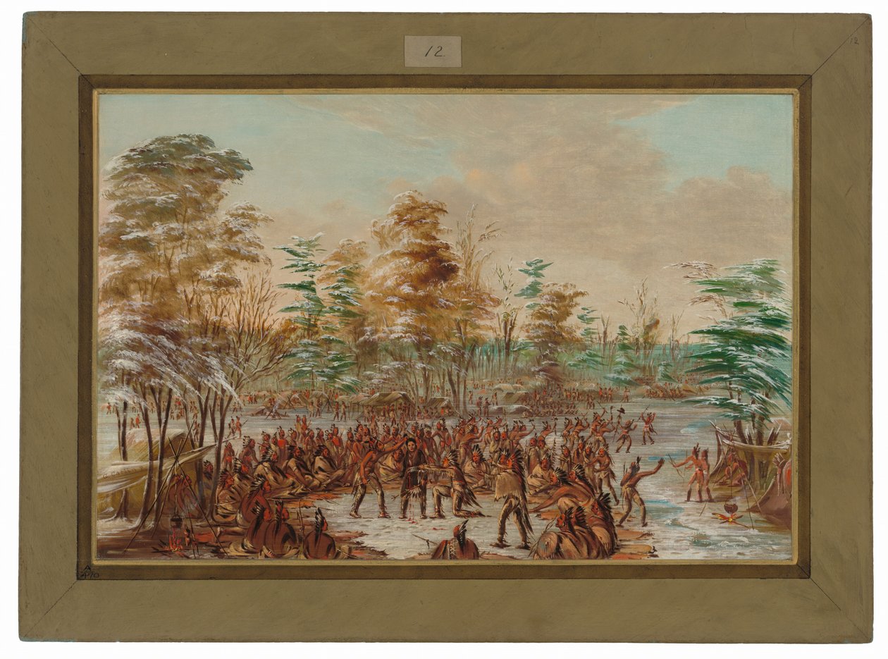 De Tonty békekérelmet nyújt be az irokéz faluban. 1680. január 2. alkotó: George Catlin