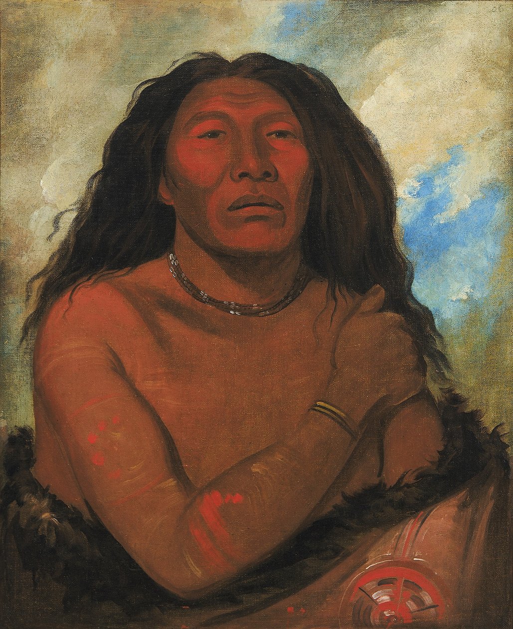 Duhk-gits-o-ó-see, Vörös Medve, egy kiváló harcos. alkotó: George Catlin