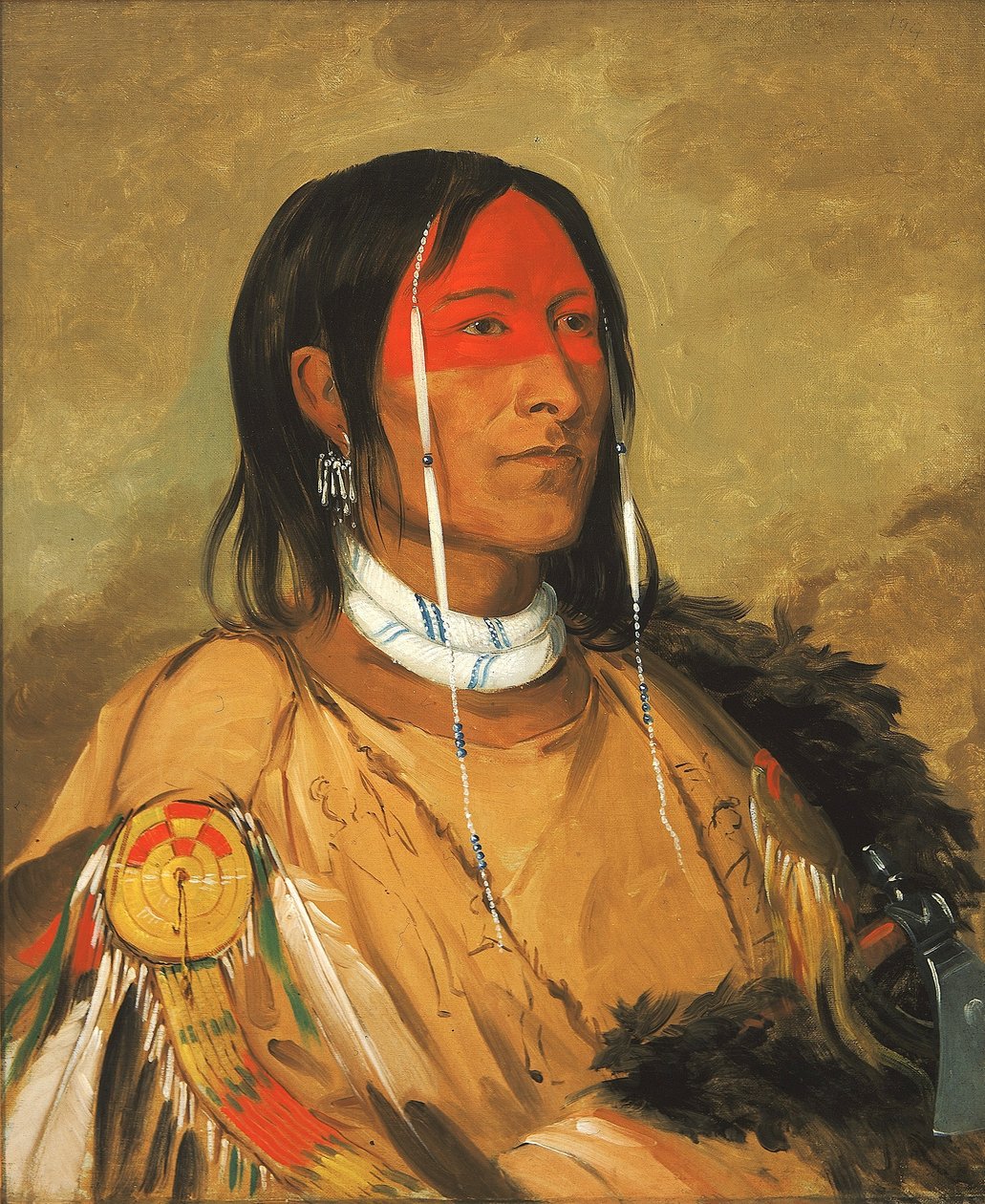 Eeh-tow-wées-ka-zeet, Akinek szeme van mögötte (más néven Törött kar), egy elsőrangú bátor ember. alkotó: George Catlin