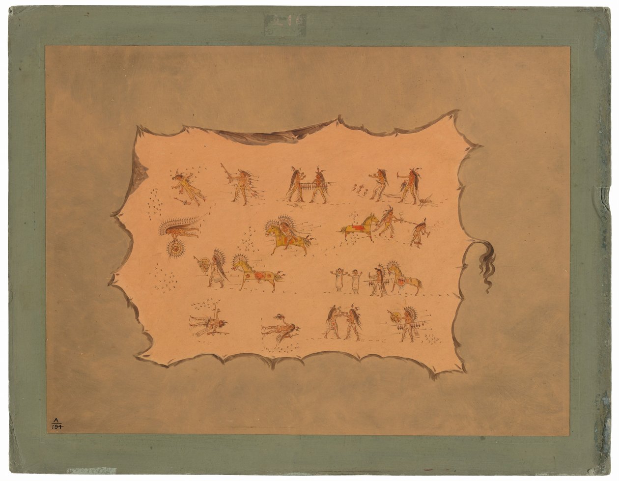 Fakszimile Mah-to-toh-pa köntöséről – Mandan alkotó: George Catlin