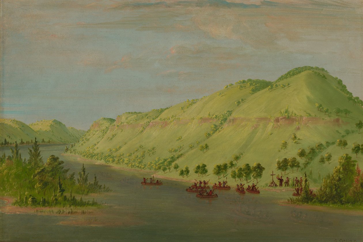 Hennepin atya elhagyja Mississippit, hogy csatlakozzon a La Salle-hez. 1680. május 8. 18471848. alkotó: George Catlin