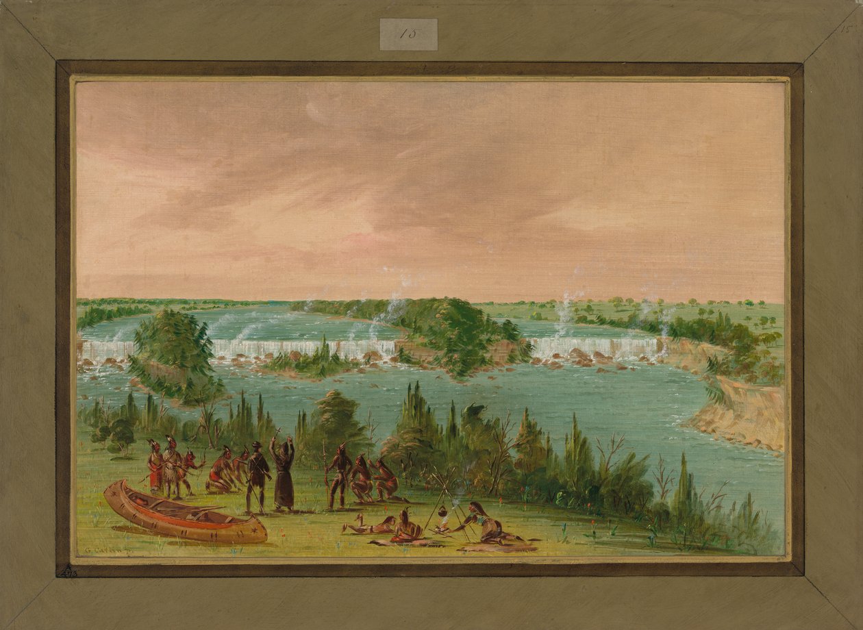 Hennepin atya és emberei a St. Anthony-vízesésnél, 1680. május 1., 1847-48 alkotó: George Catlin