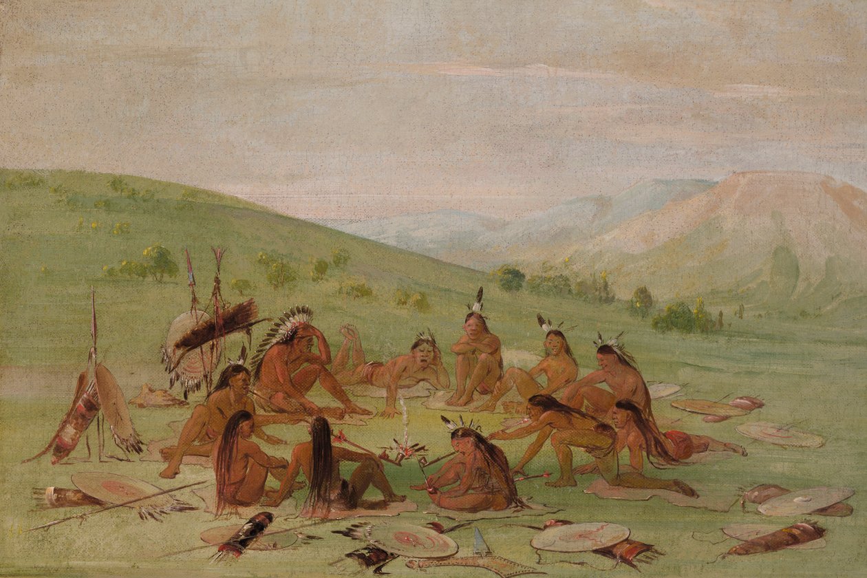 Foot War Party in Council, Mandan, 1835-1837. alkotó: George Catlin