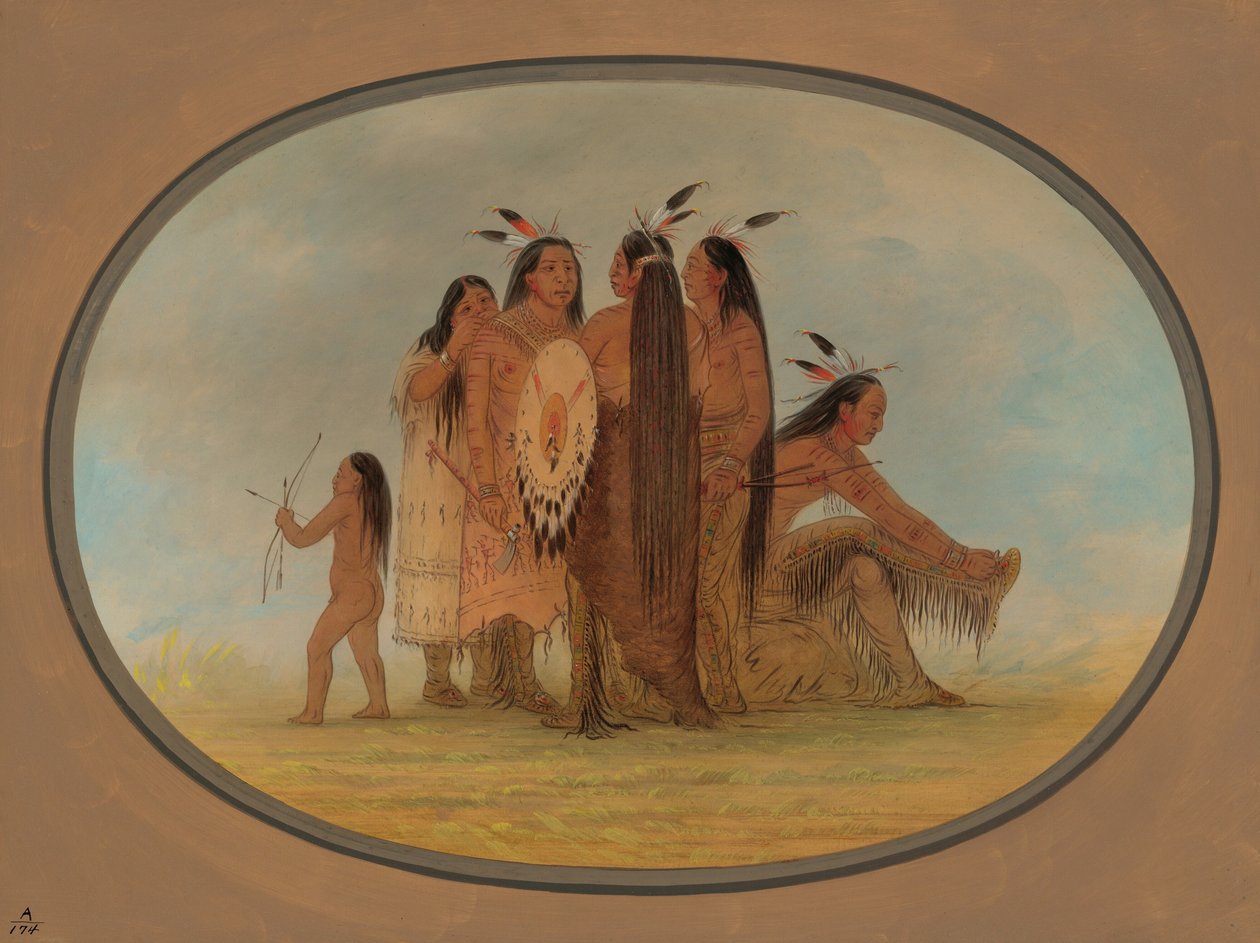Négy mandan harcos, egy lány és egy fiú, 18611869. alkotó: George Catlin