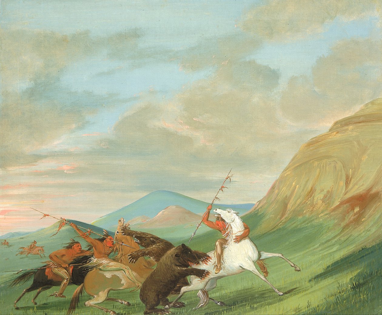 Grizzly medvék támadnak lóháton indiánokra alkotó: George Catlin