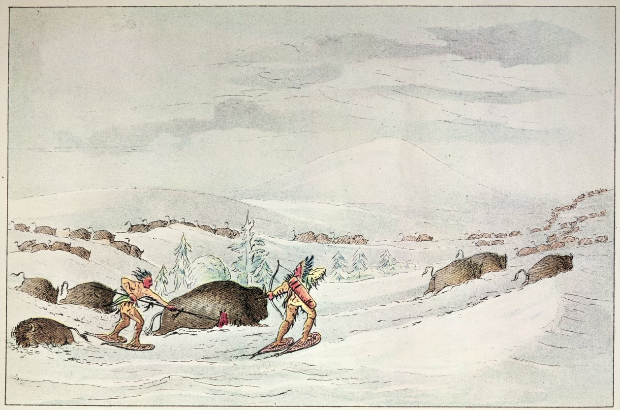 Bivaly vadászat hócipőn alkotó: George Catlin