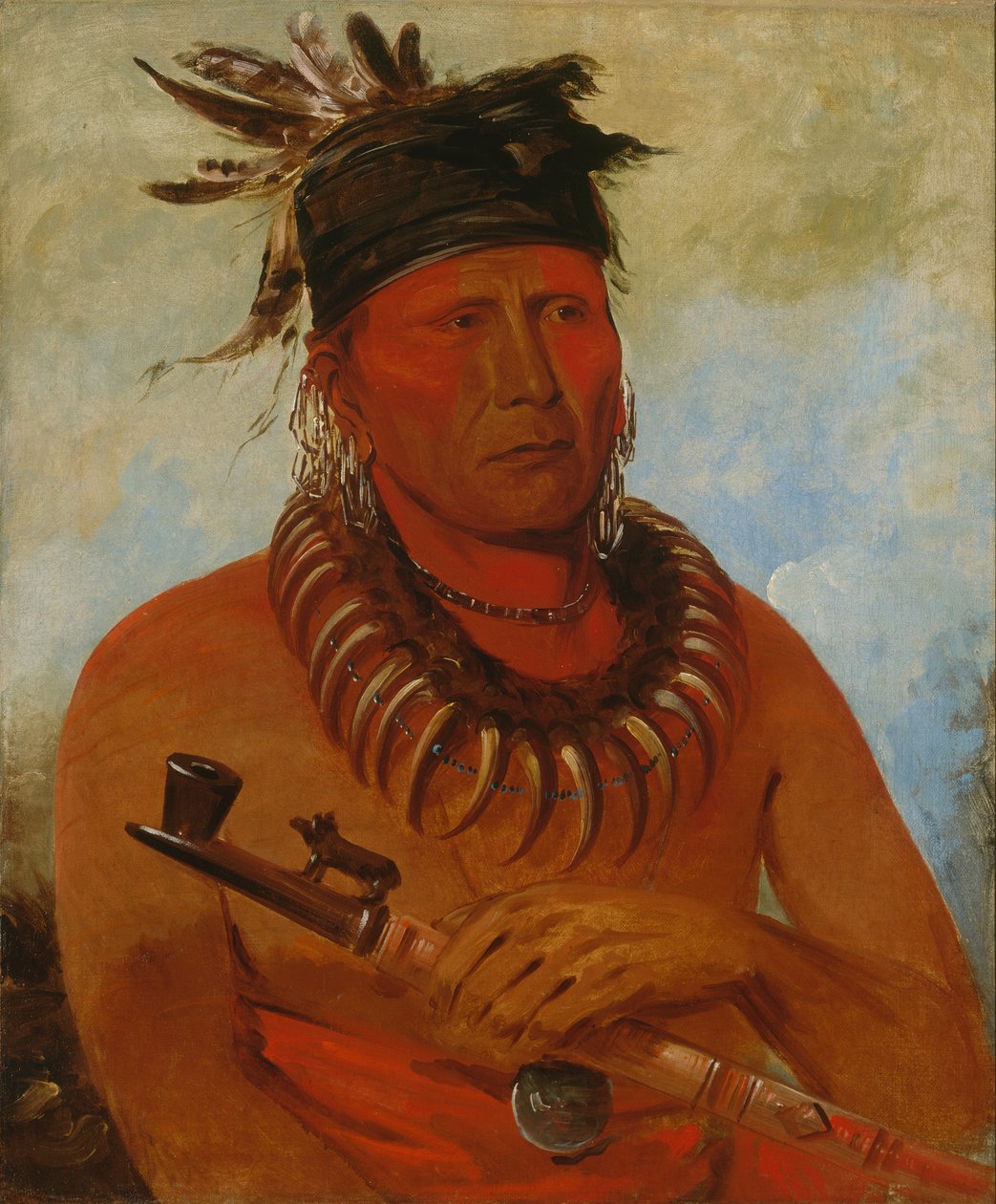 Háw-che-ke-súg-ga, Aki megöli az oszágokat, a törzsfőnök, 1832. alkotó: George Catlin